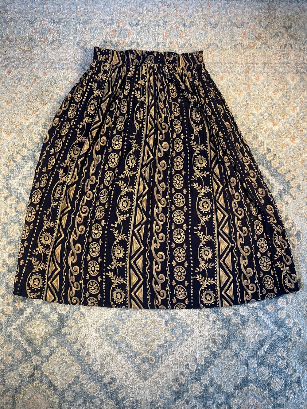 Coldwater Creek Black and Tan Patterned Midi Skirt